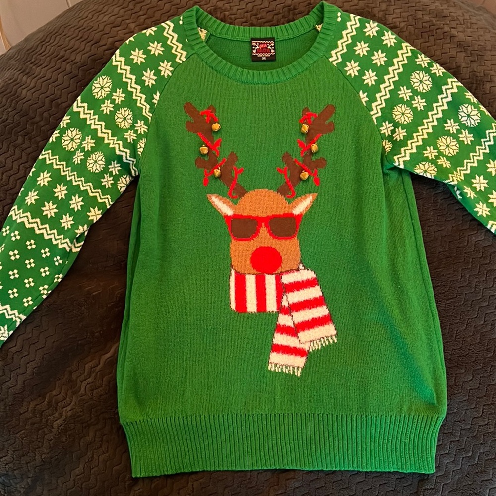 Well Worn Holiday Sweater Reindeer with Bells